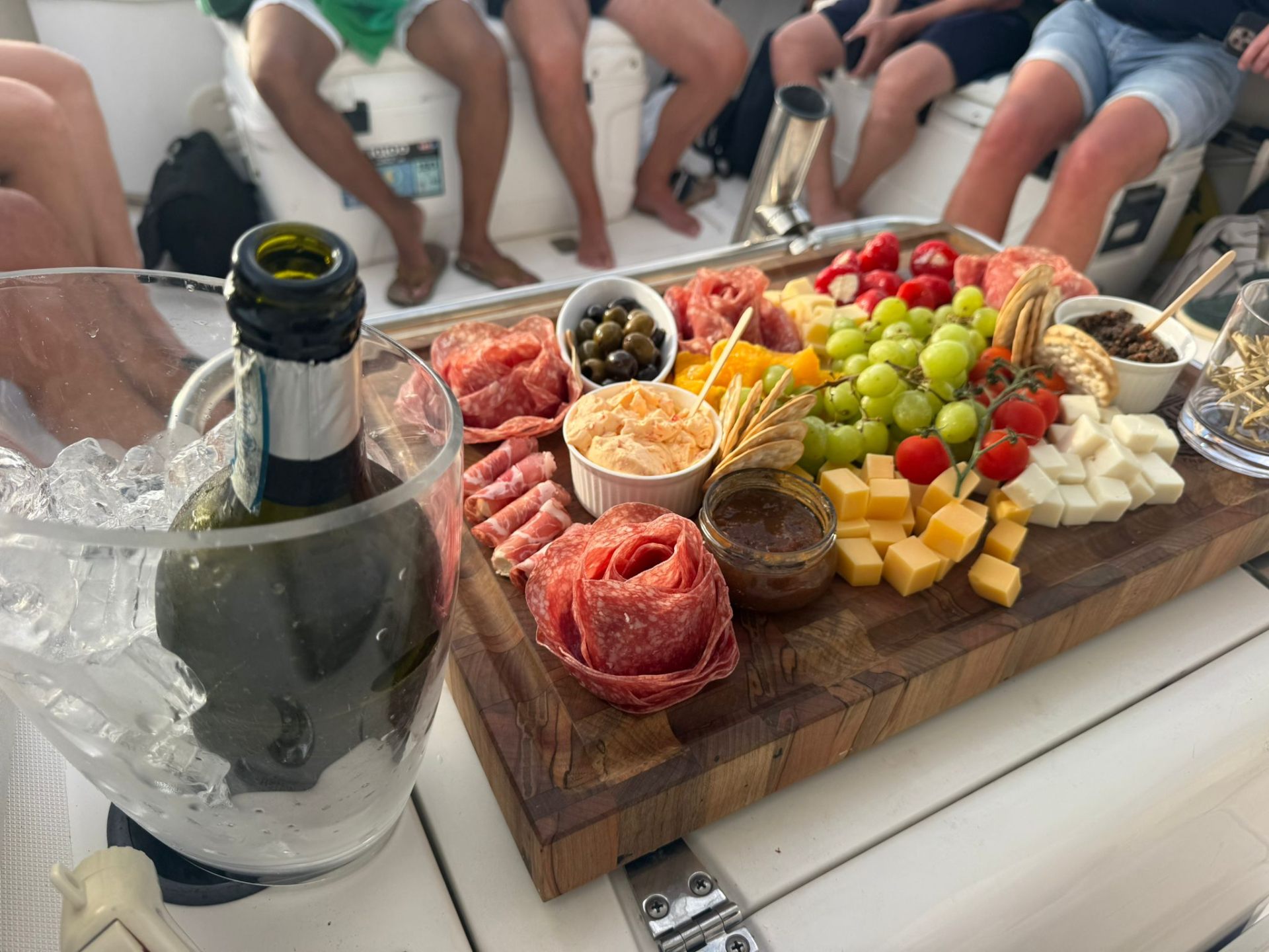 Charcuterie spread on the Bon Vibe deck